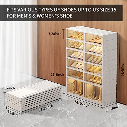 Cimlord 6-Tier Foldable Shoe Rack Organizer For Closet 12-24Pairs Plastic Collapsible Shoes Storage Box Clear Shoe Boxes Stackable With Door Easy Assembly Shoe Cabinet Bins With Lids Large #TOP2