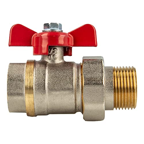 Tecuro Ball Valve with Screw Connection (Flat-Sealing) x Internal Thread - Wing Handle, 1/2 Zoll
