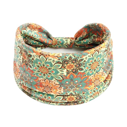 Bomeirc 1 Pack Boho Headbands Stretch Paisley Print Bandana Headband Criss Cross Hair Bands Knotted Head Wrap Yoga Daily for Women and Girls (Green)