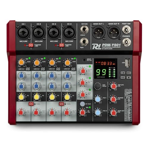 Power Dynamics PDM-Y601 6-Kanal Audio Mixer High Quality Mischpult Bluetooth, 48V Phantom Power, Soundboard PC, USB MP3 Audiomischpult Studio, Aufnahmen, 99 DSP Effekte, 24bit, 48kHz, Klinke, XLRY