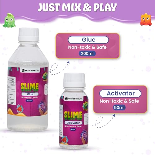 Image of PW PVA Slime Glue(200ml) & Activator(50ml) Set, Slime for Kids 3-10 Years | Safe & Non-Toxic, Mess Free, Slime Making Kit, Birthday Gift for Boys /Girls