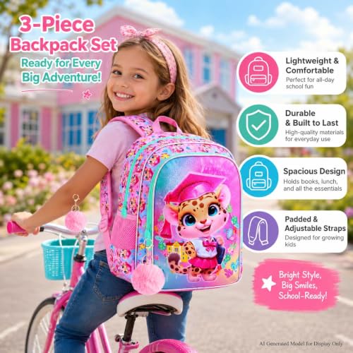 Image of AGSDON 3PCS Backpacks for Girls, 16 inch Elementary Kids Backpack Preschool School Bookbags and Lunch Box