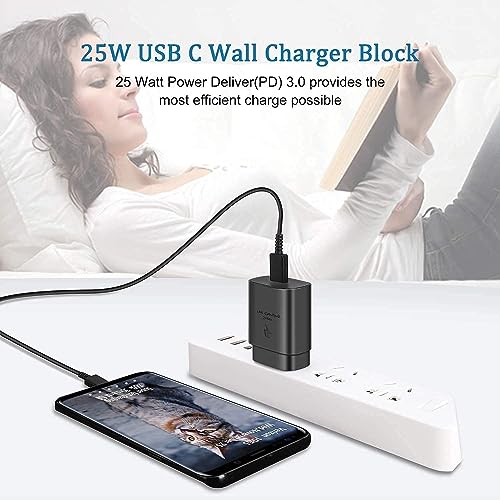 Image of Original 25w Charger, Type c to Type c Cable Compatible with Samsung s21 Cable s21+ s21 Ultra s20 s20+ s20 Ultra Note 20 Note 20 Ultra Note 10 note10+ m51 m42 f23 5g m53 5g (Adapter & Cable) - Black
