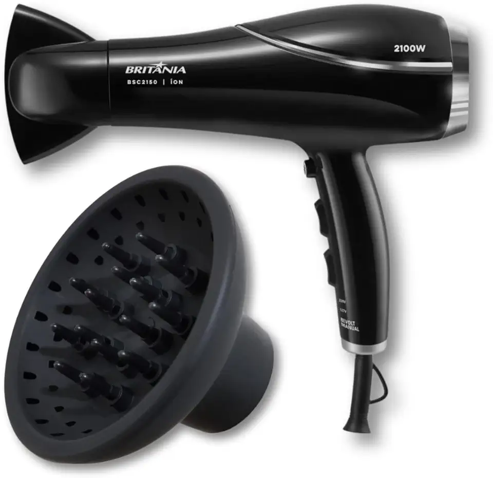 Secador de Cabelo Britânia 2100W Íons Bivolt BSC2150 com Difusor de Cachos