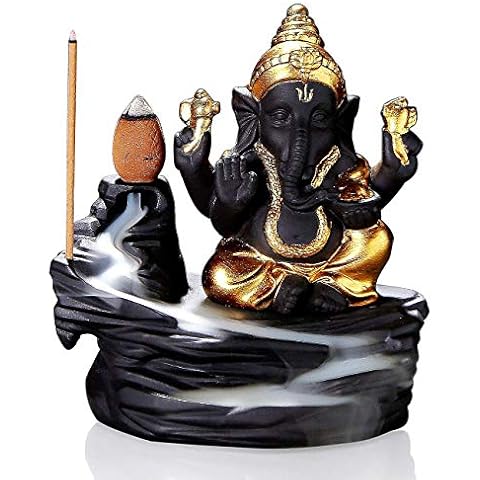 OTOFY Handmade Ceramic Incense Holder, Backflow Incense Burner Figurine Incense Cone Holders Home Decor Gift Decorations Statue Ornaments (Ganesha) Cover