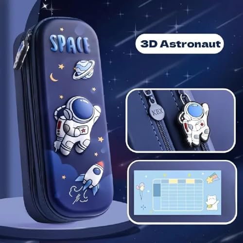 Image of Royals hub Double Layer Space Pencil Case 3D Cover EVA Space Astronaut Theme Large Capacity Zipper Pouch Bag Compass School Organizer Students Kids Premium Stylish Pen Holder Stationery Box, Blue