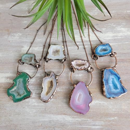 Crystal Joys Bohemian Agate Geode Slice Two Stone Necklace4