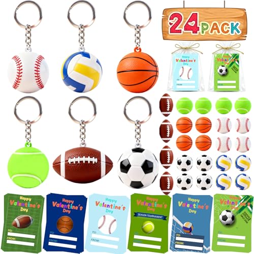 Wonfirang Valentine's Day Gifts for Kids - 24 Pack Funny Keychains with Valentine Gifts Cards for Boys, Girls, Toddlers, Friends, Classroom School Exchange Party Favors