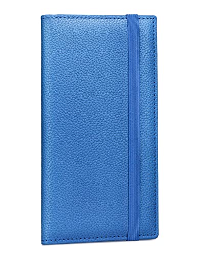 Image of Yarnic Checkbook Cover for Personal Checkbook, Checkbook Holder with Pen Holder & Built-in Clear Plastic Divider for Duplicate Checks (Blue)