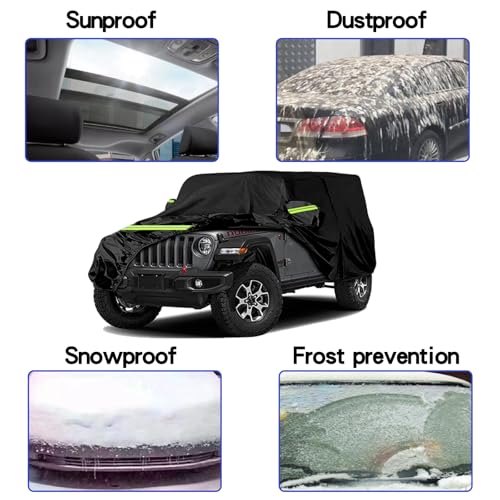 Image of Waterproof Car Cover for Jeep Wrangler 2 Door, All Weather for Jeep Rain Cover for Automobiles, Outdoor Full Exterior for Jeep Covers Fits JK JL YJ TJ