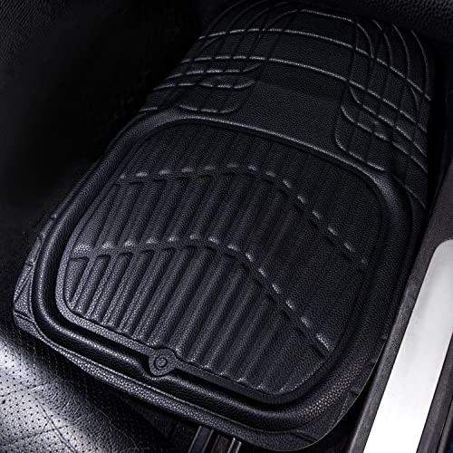Cass Pass Leather Car Floor Mats -3D Waterproof All Weather Season, Universal Trim To Fit & Anti-Slip Burr Bottom Safety & Light Easy Clean Install For Suv Truck Auto & Durable Luxury (Black) #TOP6