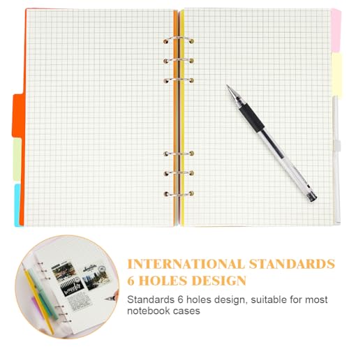 Vicloon Nachfüllbare Notizpapier Set, 115pcs 6 Löcher Ringbuch Nachfüllbar A5 Nachfüllpapier Kariert, Loseblatt Papier Set mit Trennblätter, Haftnotizen Bunt, Umschlägbeutel, Lineal, Metallringe