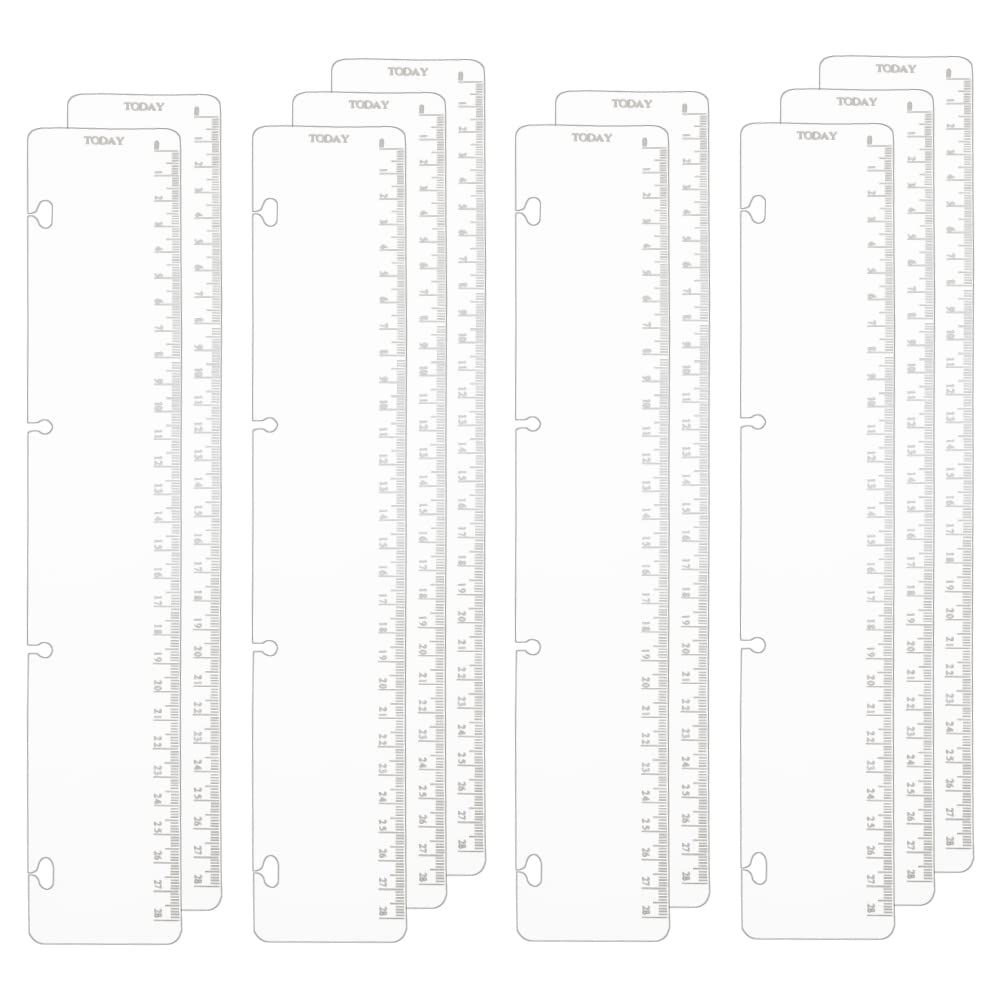 10pcs A4 Binder Dividers Ruler Hot Stamping 28cm Scale 4 Holes Silver Foil Printing PP Bookmark Ruler for Loose Leaf 4 Ring Binder Notebook Planner Snap in Bookmark Divider Measuring Rulers Set