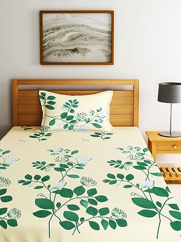 Image of Home Sizzler 144TC Nature Embrace Lush Green Double Bedsheet with 1 Pillow Cover