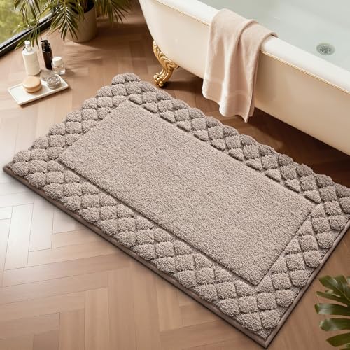 LUMI Bathroom Rugs, Ultra Soft Absorbent Bath Mat for Shower, Non Slip Washable Bath Rugs with Rubber Backing, Microfiber Plush Quick Dry Floor Mat for Bathtub, Floor, Brown, 24x36