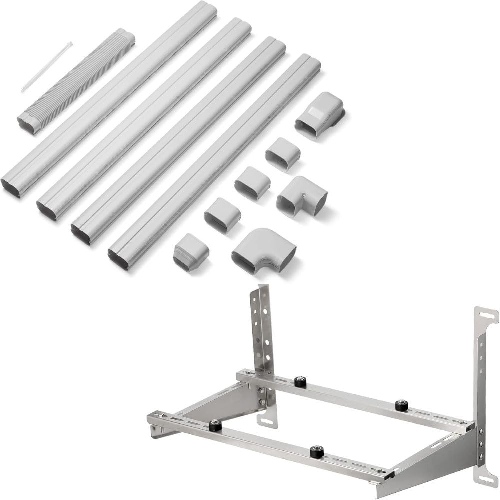 TURBRO 3" W 14' L Decorative PVC Line Cover Kit & Wall Mount Stand for Mini Split and Central Air Conditioners