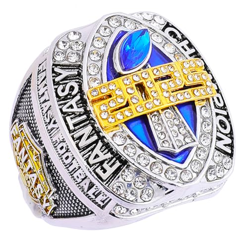 Image of 2025 Fantasy Football Championship Ring | Heavy FFL Champion Trophy Ring | Gold Silver Tone Plated Award Trophy for Fantasy Football League Winner
