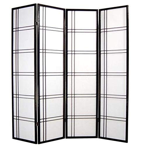 Fine Asianliving Biombo Japonés A180xA180cm 4 Paneles Shoji Papel de Arroz Negro - Double Cross Separador biombo Separador Divisor Habitación Biombos de