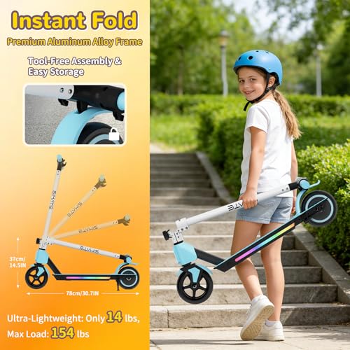 Image of SIMATE Electric Scooter for Kids 6-14, Colorful Lights & Double Brake System, Aluminum Alloy Frame, Foldable, LED Display, for Boys Girls