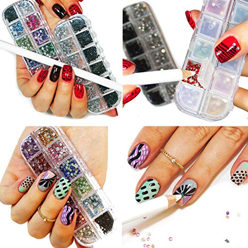 Vaga Nail Art Kit 3000Pc Nail Salon Games Rhinestones For Nails 2 Box Sets And 1 White Nail Pen Rhinestone Picker Pencil, A Perfect Addition To Any Acyric Nail Kit Manicure Set Or Nail Stamping Kits #TOP3
