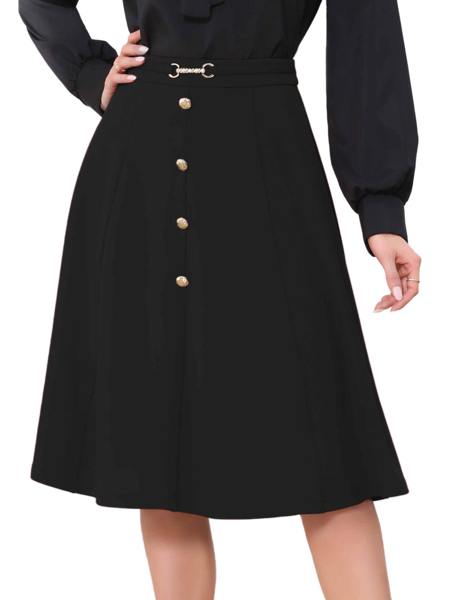Allegra K A-Line Midi Pleated Skirt for Womens Vintage Work High Waist Flare Business Skirts