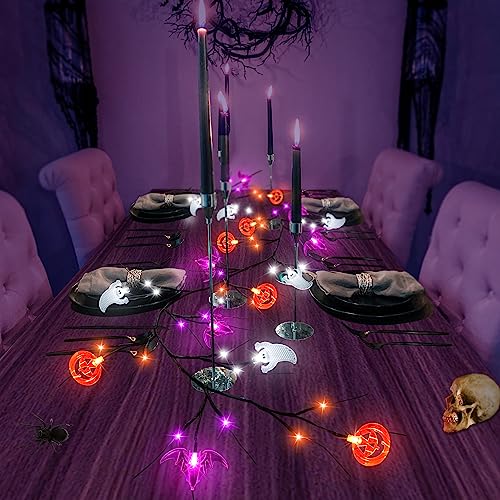 6 FT Willow Vine Twig Halloween Decorations Garland with Pumpkin Bat Ghost Lights - image 3
