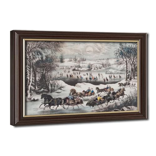 Impression sur toile Central Park Winter par Currier And Ives pour decoration de bureau 20x30 cm