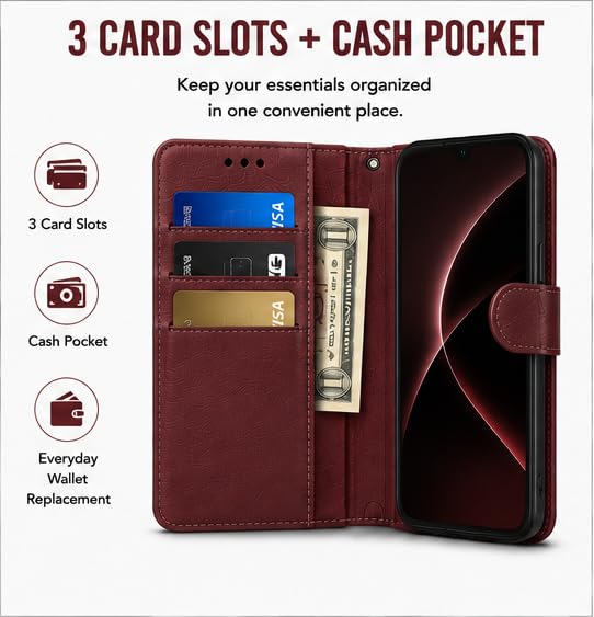 Image of HushLush Premium Flip Cover Compatible for Redmi A7 Pro | Shockproof Wallet Style Protective Case with Card Slots, Magnetic Closure, Stand Function & Full Body Protection (Plain Metallic) (Brown)