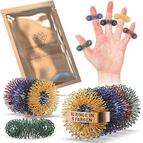 MASSAGEFREUND© Premium Akupressur Ringe - NEUHEIT 2026 - Akkupressurringe Stress-Ring Massageringe Fidget-Ring Skill-Ring Akupunktur Fingermassagering Adhs Anti Stress Finger Massage Ringe 10er-Set