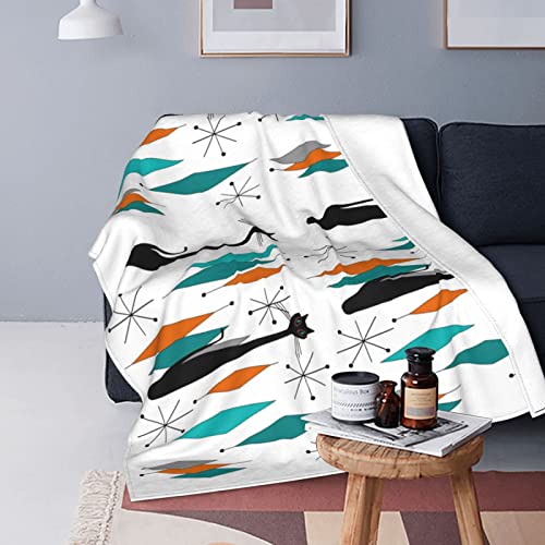 Mid Century Modern With Black Cat Flannel Blanket Soft Cozy Lightweight Throw Blanket Gifts For Couch Sofa Bed Living Room Travel Home Decor 60X50In #TOP13
