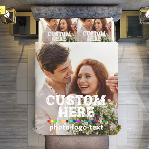 Custom Comforter Set Design Your Own Picture Text Logo Personalized Bedding Set 3 Piece Suitable for Kids, Birthday, Christmas, Valentine's Day Customized Gifts Singel 39'×47' in