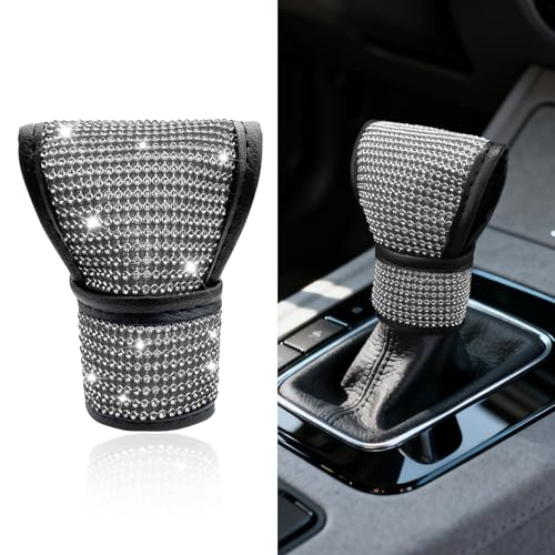 YUPIKJI Bling Auto Gear Shift Knob Cover, Rhinestones Car Knob Gear Stick Protector, Sparkly Crystal Car Shifter Lever Cover, Universal Bling Interior Decoration Accessories for Women Girls