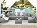 FHFO 7 Pieces Outdoor Patio Furniture Set, Wicker Sectional Sofa Set Rattan Modular Patio Conversation Sets with Cushions Couch Set & Coffee Table for Outside, Garden, Balcony, Porch, Grey