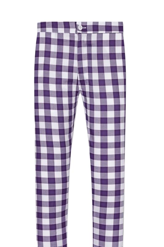 french crown Men's Meteorite Purple Plaid Poplin Giza Cotton Lounge Pant-picture-23