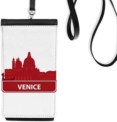 Venice Italy Red Landmark Pattern Phone Wallet Purse Hanging Mobile Pouch Black Pocket