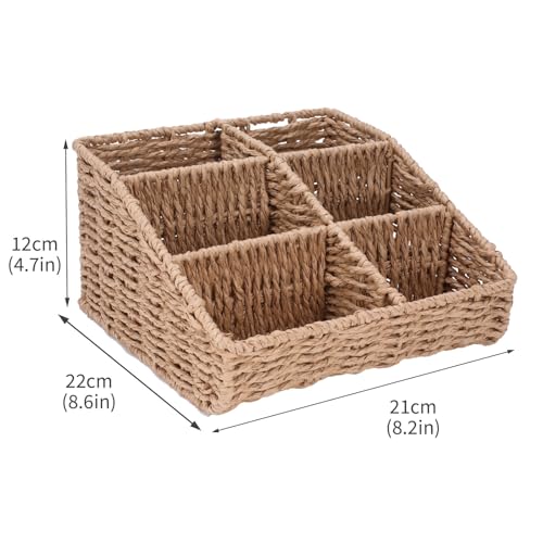 Image of Makeup Organizer, Hand-woven Wicker Basket for Dresser Vanity and Bathroom Countertop, 6 Compartment Skincare Organizer Cosmetic Display Case, Beauty Holder for Lipstick Brush Eyeshadow Palette