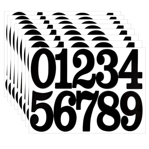 Number Stickers, 80pcs Black Number Sticky 3 Inch Self Adhesive Vinyl Sticky Numbers 0-9 House Numbers for Mailbox,Door（8 Sheets, 75mm