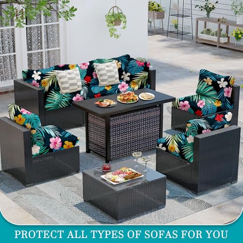 Image of 12 Pcs Stretch Patio Cushion Covers,Outdoor Couch Covers Replacement,Outdoor Couch & Sofa Slipcovers,for Patio Furniture Cushion Covers,Washable Reusable Furniture Protector (Summer Night ,Cover Only)