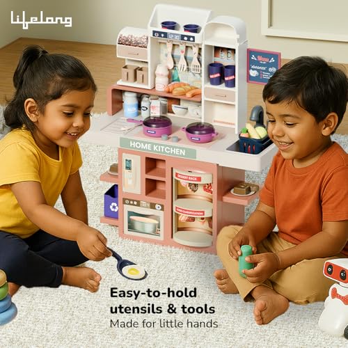 Image of Lifelong Cuppy Pretend Play Kitchen Set for Kids | 42 PCS Play Cooking Kit with Light, Music, Stove, Sink & Accessories | Educational Toy Kitchen for Boys & Girls | Home Kitchen Toy Set for Toddlers