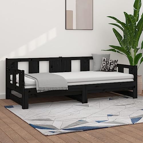 Yunovire Sofá cama extensible negro madera maciza de pino 2 x (80 x 200 cm) cm, sofá cama multifuncional con cama plegable, mueble para habitación de invitados que ahorra espacio