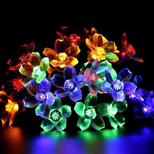 Wonfast Solar Flower Lights,Waterproof 23Ft/7M 50Led Peach Blossom Flower Solar Fairy Decorative String Lights For Outdoor Gardens Homes Wedding Christmas Party Lighting Decorations(Multicolor) #TOP3