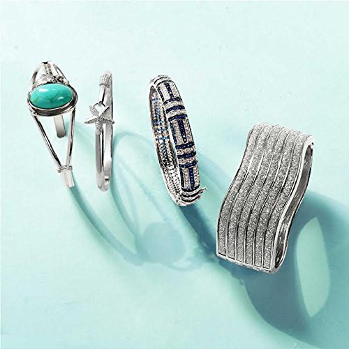 Geometric Art Deco Style Black Simulated Green Blue Simulated Sapphire Cubic Zirconia CZ Dome Statement Bangle Bracelet For Women Silver Plated Brass 5