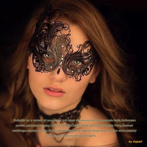 Image of Aqearl Masquerade Mask for Women Metal Mask Shiny Rhinestone Venetian Party Evening Prom Ball Mask Bar Costumes Accessory