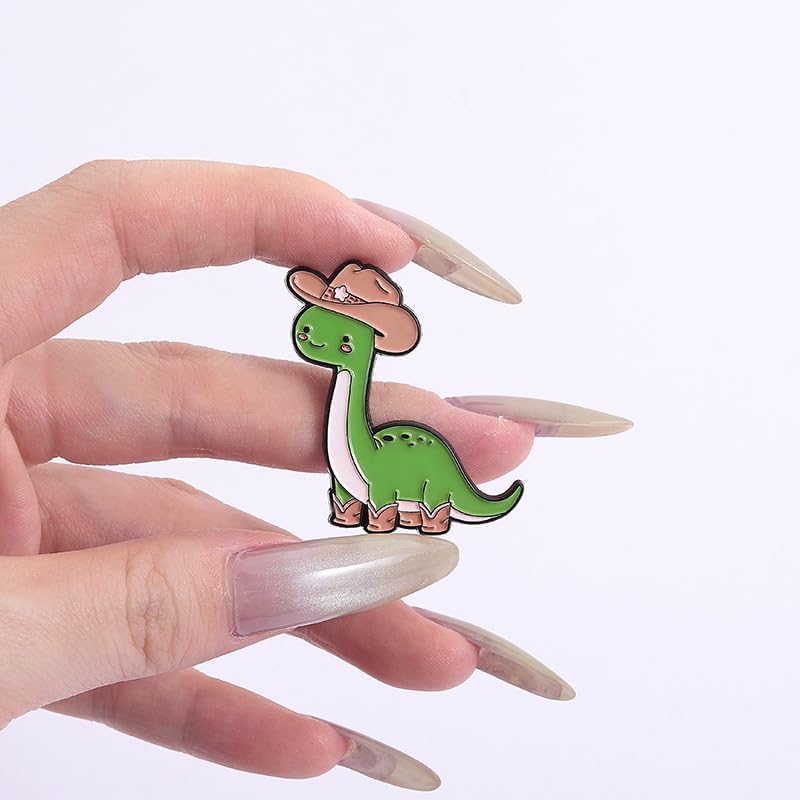 Novelty Green Dinosaur Wearing Cowboy Hat Boots Brooch Cute Cartoon Enamel Pins for Women Men Creative Funny Animal Lapel Pin Statement Western Brooches Jacket Backpacks Bags Clothing Badge image 4