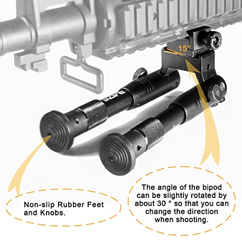 Bztac Foldable Picatinny Rail Rifle Bipod With Sling Swivel Stud Adaptor, Adjustable Height 6.2-6.7 Inches Shooting Rest Stick With 2 Pcs Sling Swivel Screw Studs, Hunting Shooting Accessories #TOP3