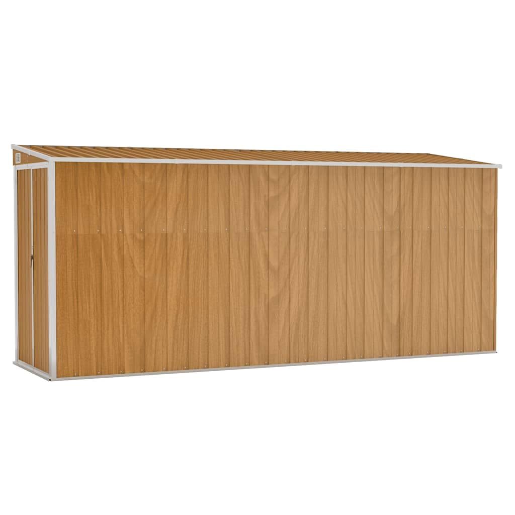 Wandmontiertes Gartenhaus Braun in Holzoptik aus verzinktem Stahl 118 x 382 x 178 cm mit Doppeltüren, Kunststoffgriff, abschließbar für Werkzeug, Rasenmäher, Terrasse und Gartenlagerung