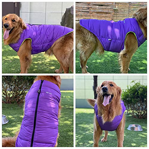 Dog Winter Jacket, Waterproof Windproof Dog Winter Vest Super Warm Polar Fleece Dog Winter Clothes With Smooth Zipper Closure For Small Medium Large Dogs Purple M #TOP6