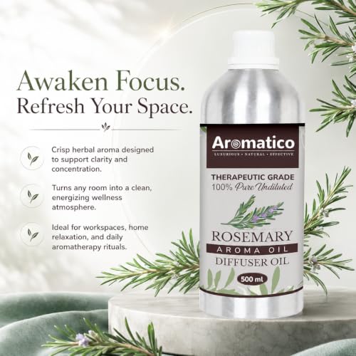 Image of AROMATICO Rosemary Diffuser Oil with Strong, Long-Lasting | Refresh Homes, Offices & Showrooms | Aromatherapy, Diffusers, Air Purifiers, Vaporizers - 500ML