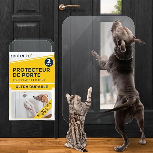 Protecto 2-Pack 90 x 60 cm Protection de Porte Anti-Griffe Chien et Chat – Film Anti Griffe Chat Résistant - Installation Facile - Protection Murale...