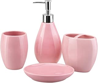 4-Piece Ceramic Bathroom Accessory Set, Bathroom Accessories Set Includes Soap Dispenser, Toothbrush Holder, Tumbler, Soap Dish, Complete Bathroom Ensemble Sets for Bath Decor, Ideas Home Gift (Pink) - coolthings.us